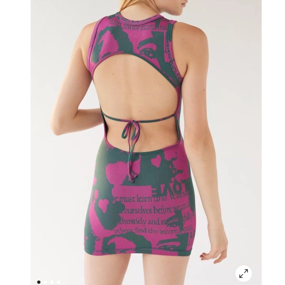 Urban Outfitters NWT Out From Under Graphic Pink Teal Cut Out Mini Dress Medium - Picture 2 of 12